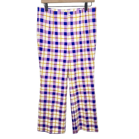 Anthropologie NWOT Maeve Susanna Flare Pants Medium Petite Crop Purple Plaid - Picture 7 of 16